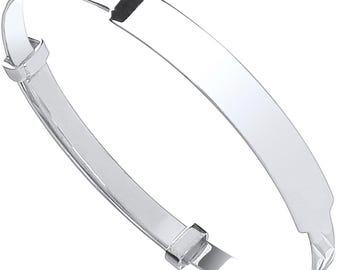 Sterling Silver Baby Bangle Free Engaving Expandable Christening Identity Plate Gift Box