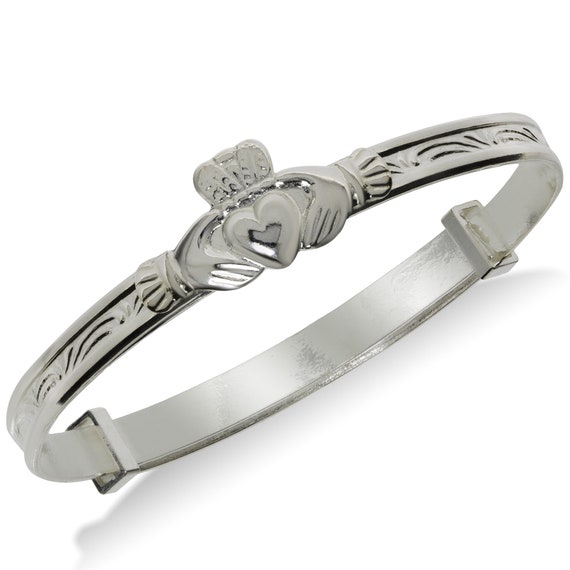 Sterling Silver Claddagh Baby Bangle Polished Expandable Etsy