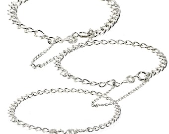 Sterling Silver Charm Bracelet Ladies Maids Childs Solid Curb Chain Link Safety Chain Gift Box