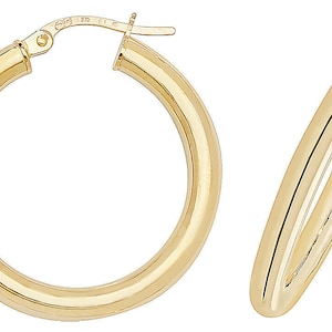 9CT Gold 2.5mm Round Hoop Earrings polished Plain Creoles Gift Box