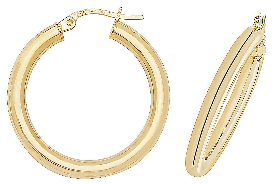 9CT Gold 2.5mm Round Hoop Earrings polished Plain Creoles Gift Box