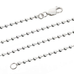 Sterling Silver Bead Ball Chain 2.2mm 16&quot; 18&quot; 20&quot; 22&quot; 24&quot; 30&quot; Dog Tag Necklace Military Army Gift Box