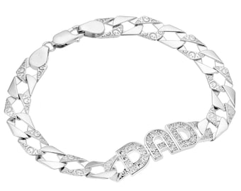 Sterling Silver Dad Bracelet 8.8" Dad ID Identity Curb Link CZ Bracelet Gift Box