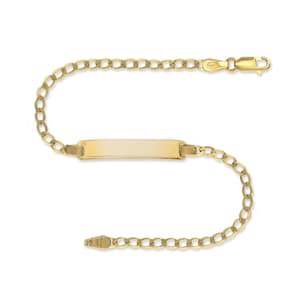 Bracelet d'identité en or 9 carats, gravure gratuite en diamant D/C de 6,5 pouces, boîte cadeau pour enfant à maillons d'identification