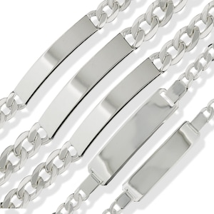 Sterlingzilveren ID-armbanden Gratis gravure Solid Curb Figaro ID Identity Dames Heren Kinderen Gepersonaliseerde armband Gratis geschenkverpakking