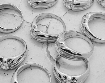 Marriage♡商品 Sterling Silver CZ Gypsy Ring Gents Cubic Zirconia Signet