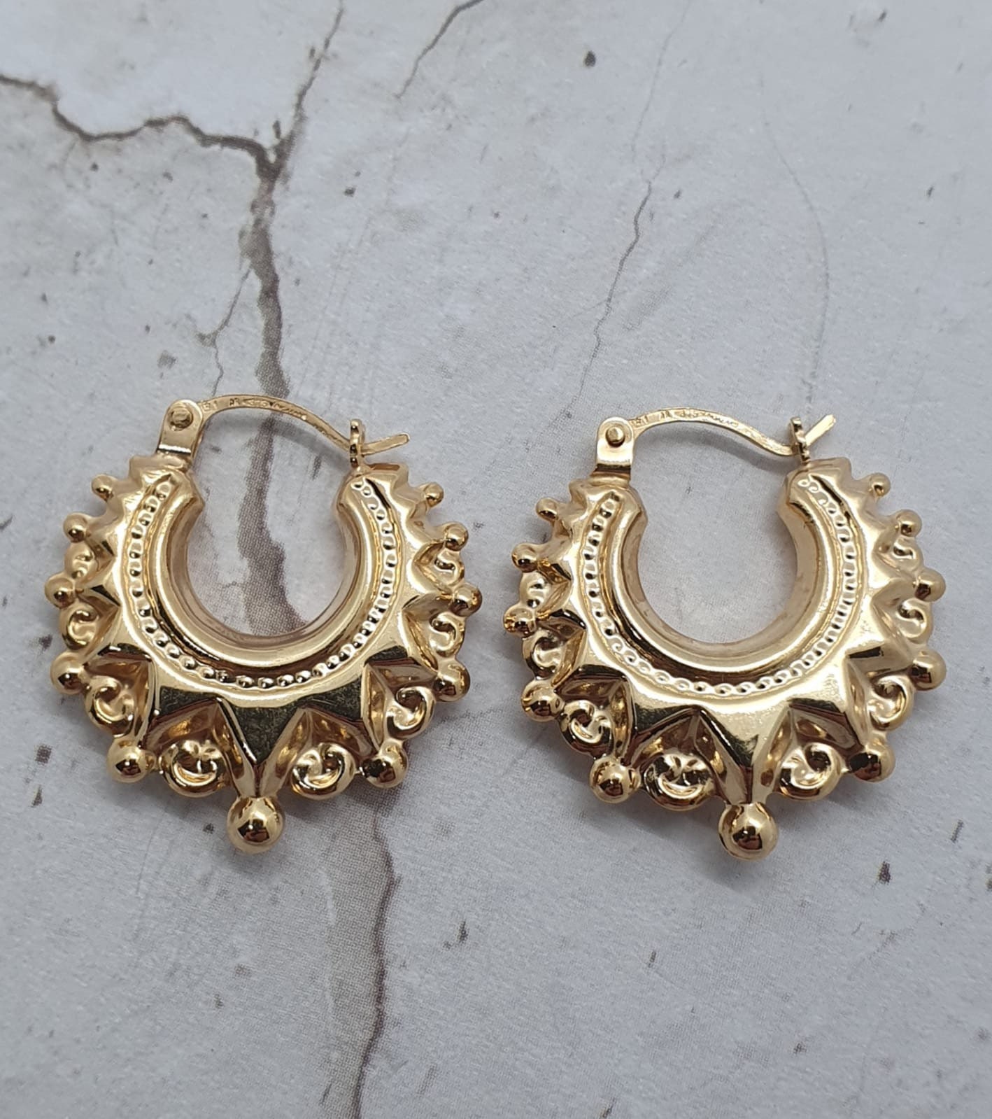 9CT Gold Victorian Earrings 20mm Spike Creole Hoops Gypsy - Etsy UK