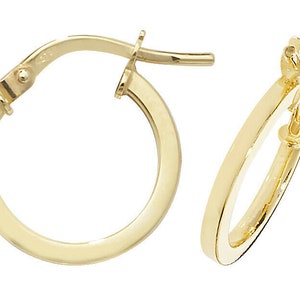 9CT Gold Hoop Earrings 2mm Square Polished Plain Tube Creoles Sleepers Gift Box