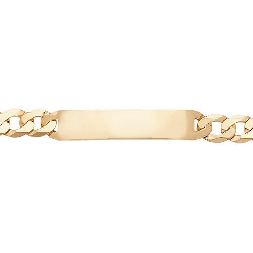 9CT Gold Identity Bracelet Free Engraving 7.6 Ladies Figaro Curb Chain Link ID Free Gift Box
