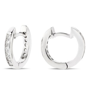 Sterling Silver CZ Hoop Earrings 12x2.5mm Flat Cubic Zirconia Huggie Hinged Eternity Band Gift Box