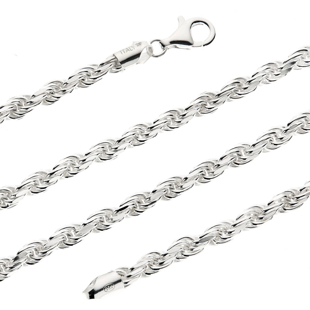 Sterling Silver 5mm Rope Chain Solid Diamond Cut Italian Rope Chain ...