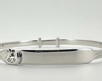 Sterling Silver Baby Bangle Free Engraving ID Childs Christening Bracelet Duck Gift Box