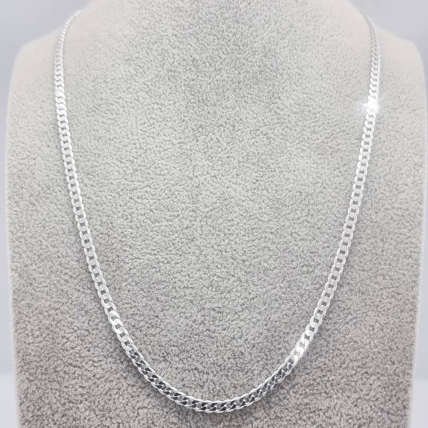 thumbnail image 2 of 925 Sterling Silver Diamond Cut Curb Chain Necklace – Made In Italy – Choose Length 16-30" 2 of 5