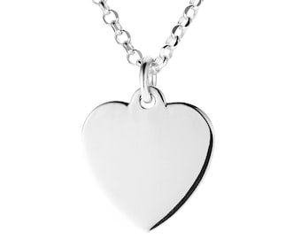 Sterling Silver Heart Pendant Engraving Option Heart Shaped Ingot 15x15 mm Free Gift Box Optional 16" 18" 20" 22" 24" D/C Belcher Chain