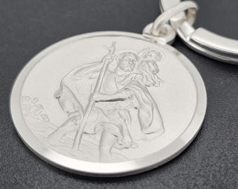 Sterling Silver Key Ring Split Ring With St Christopher Pendant Free Engraving Gift Box