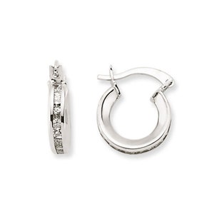 9CT White Gold CZ Hoop Earrings Cubic Zirconia 12X3mm Huggie Crystal Cuff Eternity Hinged Gift Box