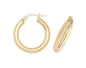 Gold Plated Sterling Silver Hoop Earrings 3mm Round Creole Polished Tube Plain Sleeper Gift Box