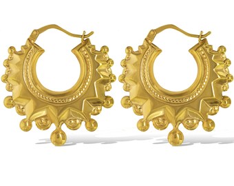 18 Carati Oro - Belle Grandi Creoli Dorati Con Diamanti - Foto 9