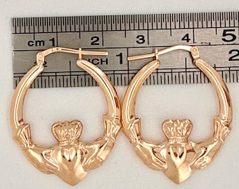 Aros de Claddagh de oro de 9 quilates sobre plata de ley, 31 x 25 mm, caja de regalo de Creoles