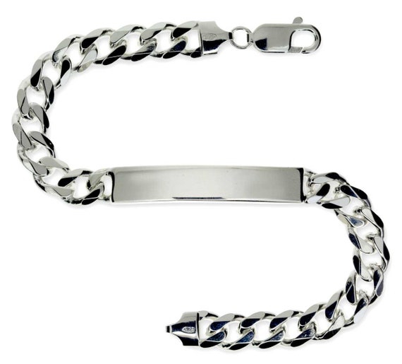 Sterling Silver ID Bracelet Free Engraving Gents 8.4 Identity Solid Curb Chain Link Free Gift Box Etsy