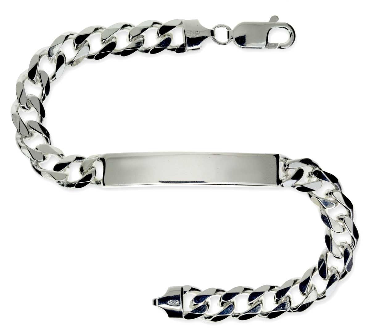 Sterling Silver ID Bracelet Free Engraving Gents 8.4 Identity Solid Curb  Chain Link Free Gift Box 