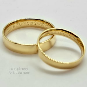 9 kt gouden trouwring geel 4 mm D-vorm dames heren effen band gratis gravure geschenkdoos