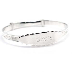 Bracelet jonc en argent sterling pour bébé, plaque d'identification à gravure gratuite, bracelet extensible gravé en relief, boîte cadeau