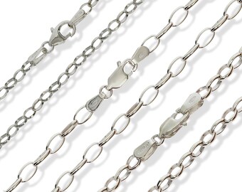 Sterling Silver Belcher Chain 16 18 20 22 24 Oval Link Rolo Pendant Necklace Gift Box 3.0mm 3.7mm 3.9mm