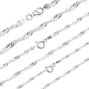 Cadena de eslabones de plata de ley con forma de cuerda de Singapur, 16, 18, 20, 22, 24 y 30 mm, caja de regalo