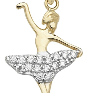 9ct Gold Dancing Ballerina Tutu Cubic Zirconia Pendant Gift Box