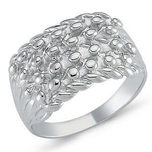 Sterling  Silver Keeper Ring 4 Row Wide Shot Knot Buckle Solid Band Large Sizes