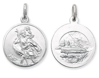 Sterling Silver St Christopher 14 16 18mm Round Pendants Satin Finish Travel Back Car Boat Planes Reverse Keep Me Safe Free Gift  Box