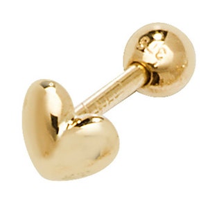 9CT Gold Single Heart Earring Single Stud Bar Screw Back Bead Cartilage Helix Stud Gift Box