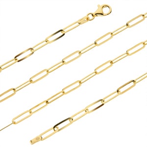 9ct Yellow Gold on Silver Curb 3mm Paper Clip Chain Necklace Bracelet Ankle Chain Gift Box