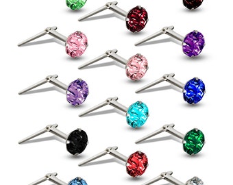 Sterling Silver Andralok Nose Studs 3.0mm Single Earring Cubic Zirconia Coloured CZ Pins