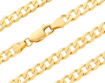9ct Yellow Gold on Silver Curb Chain 5.0mm 18 20 24 8.6" D/C Diamond Cut Flat Cuban Link Necklace Gift Box