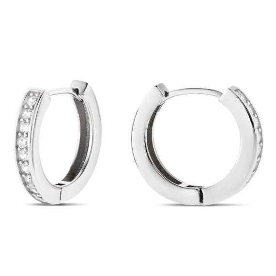 Orecchini A Cerchio In Argento 925 Rodiato Con Zirconi Cubici Trasparenti - Gioiello Elegante Donna