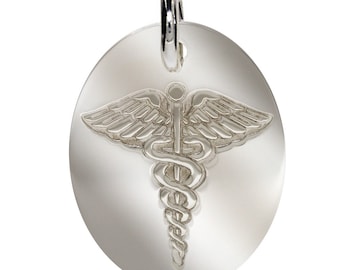 Sterling Silver Medic Alert ICE ID Engraving Option SOS Pendant Ingot Dog Tag Oblong Free Personalised Medical Alert Gift Free Box