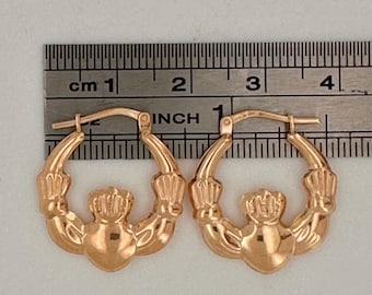 Aros de Claddagh de oro de 9 quilates sobre plata de ley, 20 x 15 mm, caja de regalo de Creoles