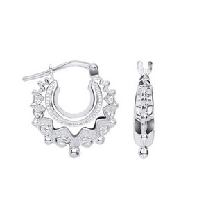 Sterling Silver Victorian Spike Creole 15x17mm Round Gypsy Hoop Earrings Gift Box