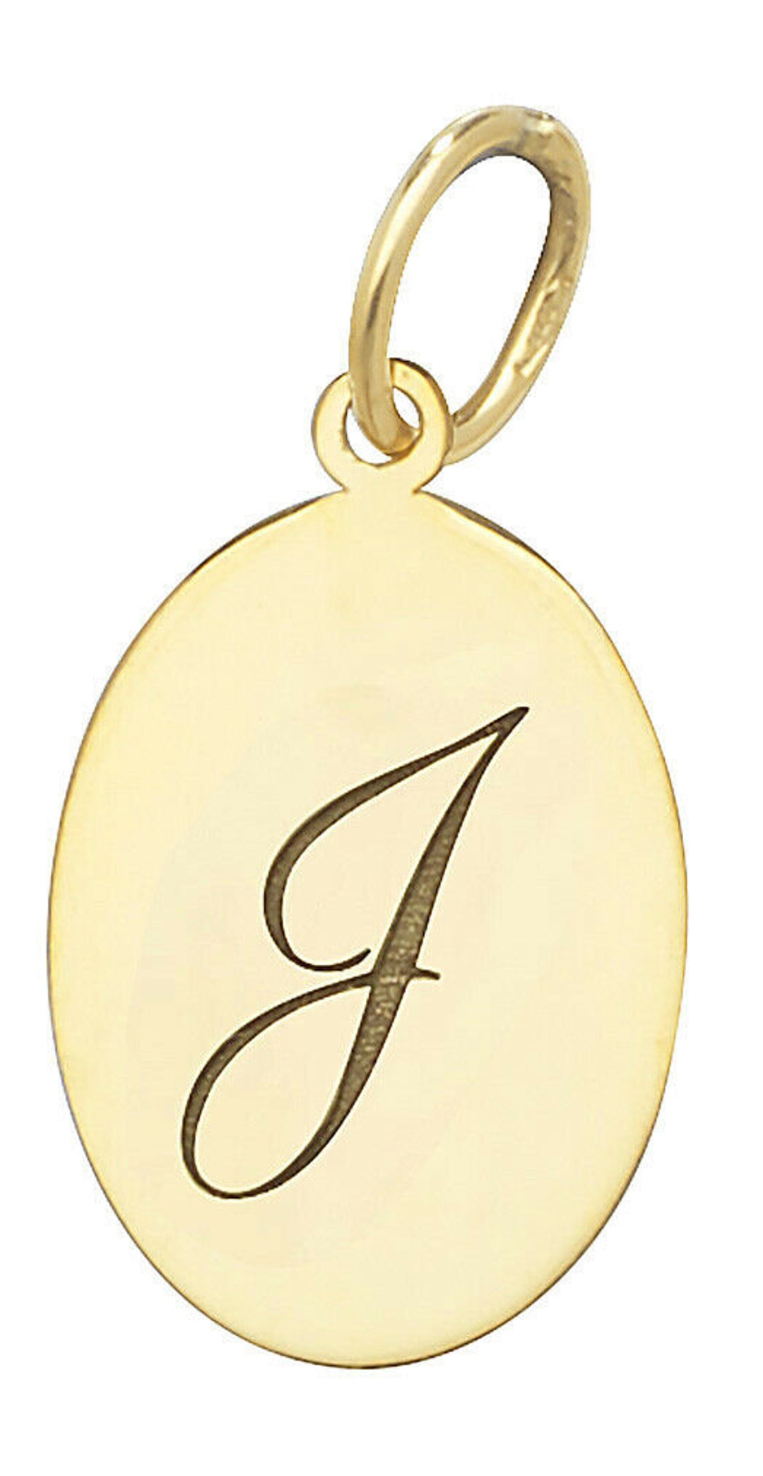 9ct Gold Initial Pendants 20mm Oval Script Letters Name Chain Tag Ingot ...