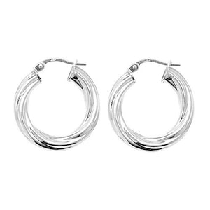 Sterling Silver Hoop Earring 4mm Round Cable Creole Candy Twist Tube Ribbon Sleepers