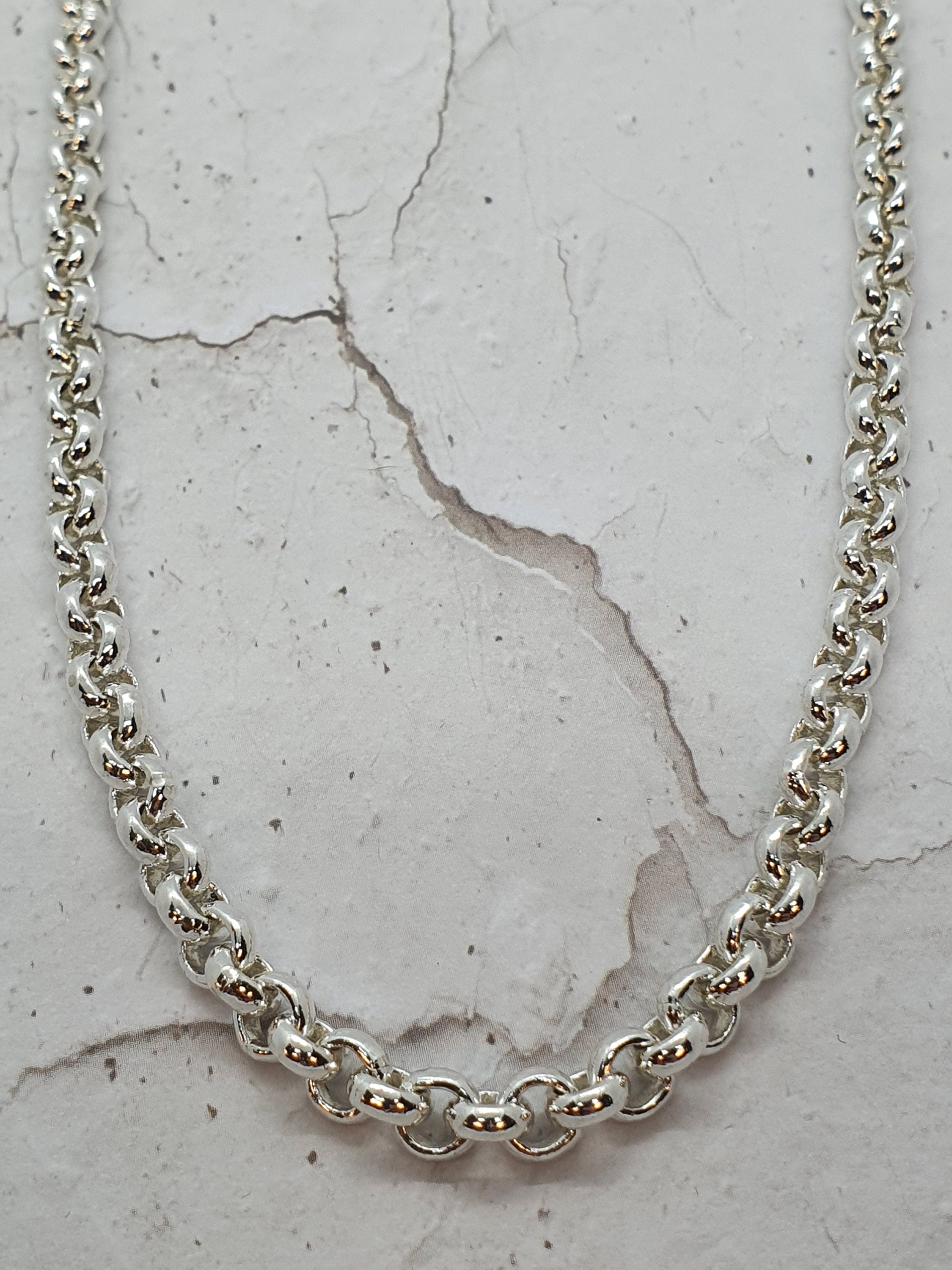 Catena Belcher 4 Mm Lunga 20 22 24 Pollici Collana In Argento - Foto 11