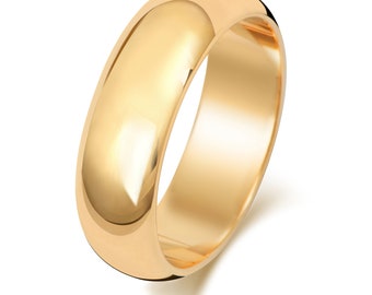 9CT Gold Wedding Ring Yellow 6mm D Shape Ladies Gents Plain Band Free Engraving Gift Box