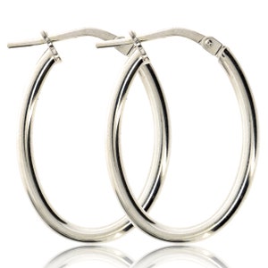 Sterling Silver Hoop Earrings 2mm Oval Polished Plain Tube Creoles 925 Gift Box