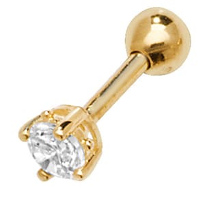 9CT Gold Stud Earring Single Cartilage Helix Stud Cubic Zirconia Single CZ Earring 6mm Bar Screw Back Bead Cartilage Pin Gift Box