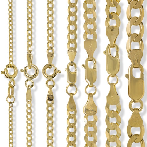 9CT Gold Curb Chain Diamond Cut Flat 