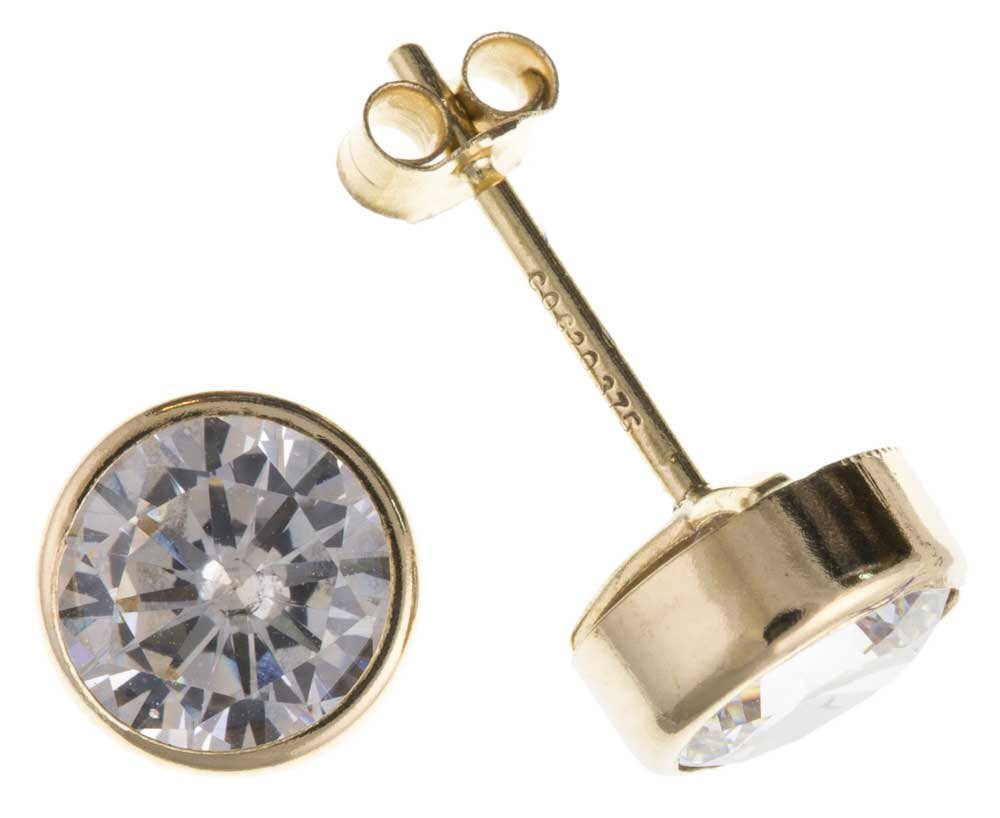 9ct ゴールド イヤリング 9CT ゴールド CZ スタッド イヤリング 7 mm ラウンド ホワイト クリア