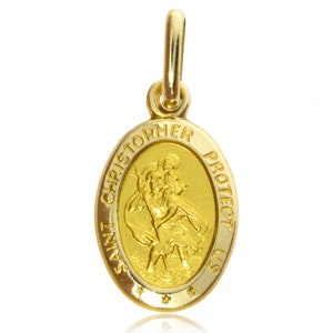 9CT Gold Saint Christopher Free Engraving Oval St Chris Pendant Charm Medal For Chain Free Gift Box