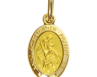 9CT Gold Saint Christopher Free Engraving Oval St Chris Pendant Charm Medal For Chain Free Gift Box